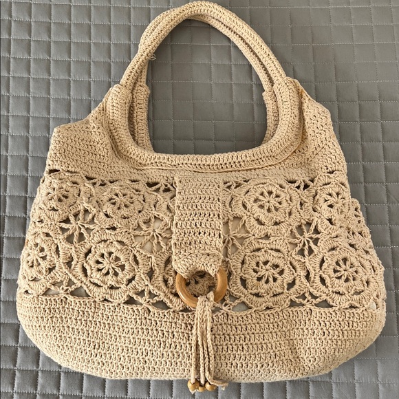 Handbags - Elegant Cream Crochet Handbag
